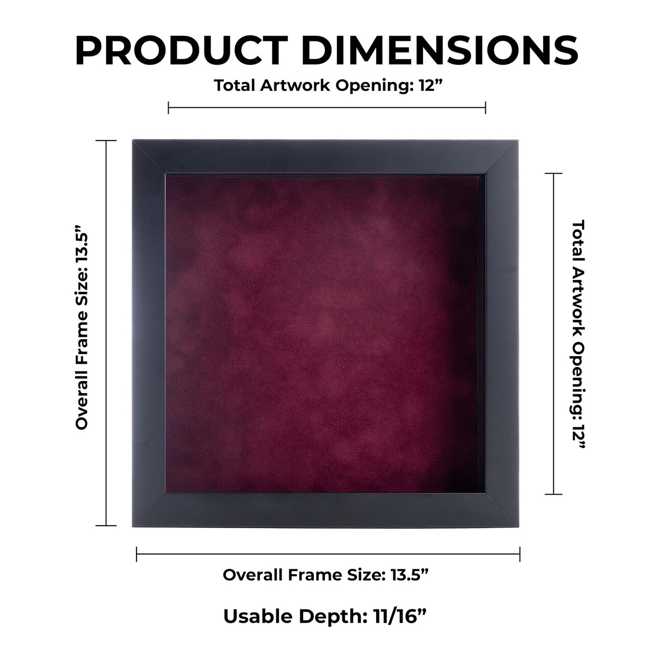 Classic Black Wood Shadown Box Frame with Acrylic Front - Dark Red Suede Backing, 30 Sizes